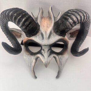 Demon Devil Satan with Black Horns Masquerade Mask - White